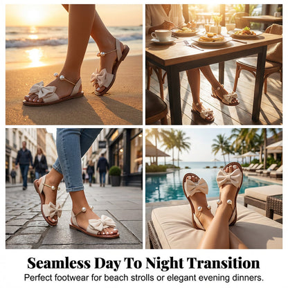 Sandalias Elegantes con Perlas y Correa al Tobillo para Mujer