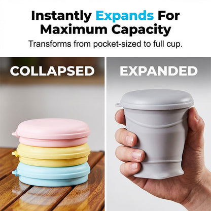 Vaso Plegable de Silicón con Tapa para Viaje