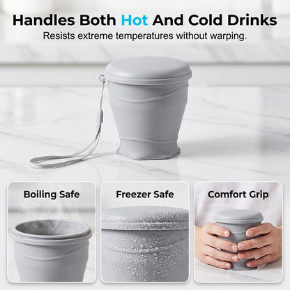 Vaso Plegable de Silicón con Tapa para Viaje