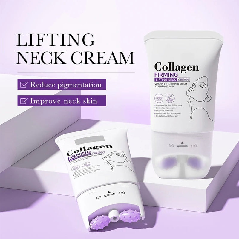Crema reafirmante de colágeno para el cuello con rodillo de masaje