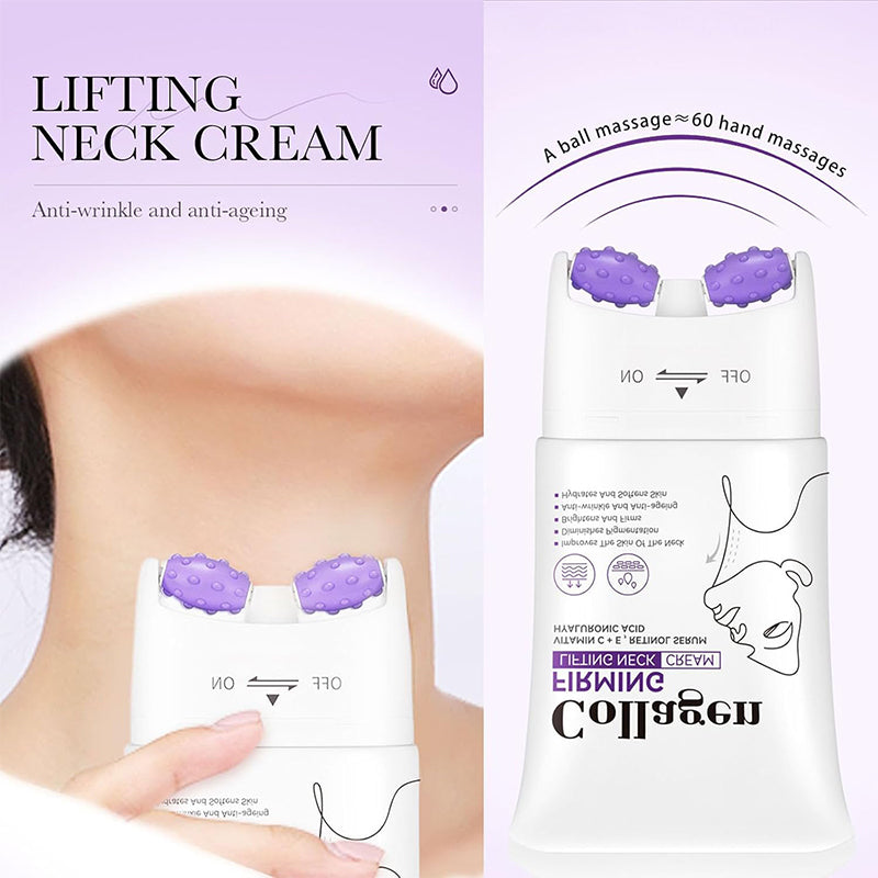 Crema reafirmante de colágeno para el cuello con rodillo de masaje