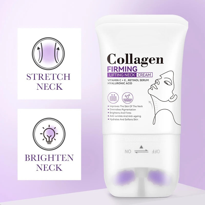 Crema reafirmante de colágeno para el cuello con rodillo de masaje