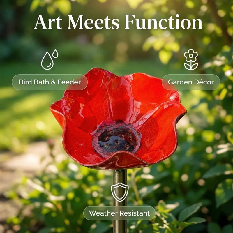 Flor de metal con bebedero para pájaros – ¡Hermosa decoración de jardín en uno!