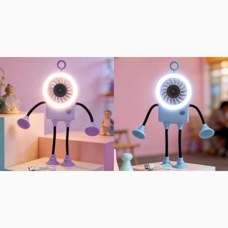 Ventilador de mesa robótico flexible con luz LED