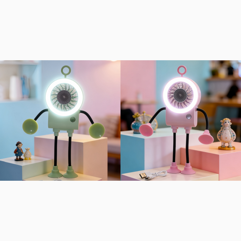 Ventilador de mesa robótico flexible con luz LED