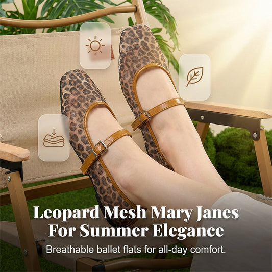 Flats de Malla para Mujer con Estampado de Leopardo Estilo Mary Jane