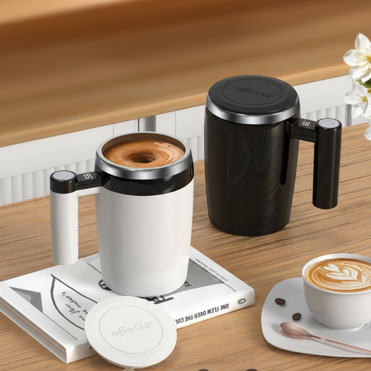 Taza de café recargable con agitador automático y pantalla digital