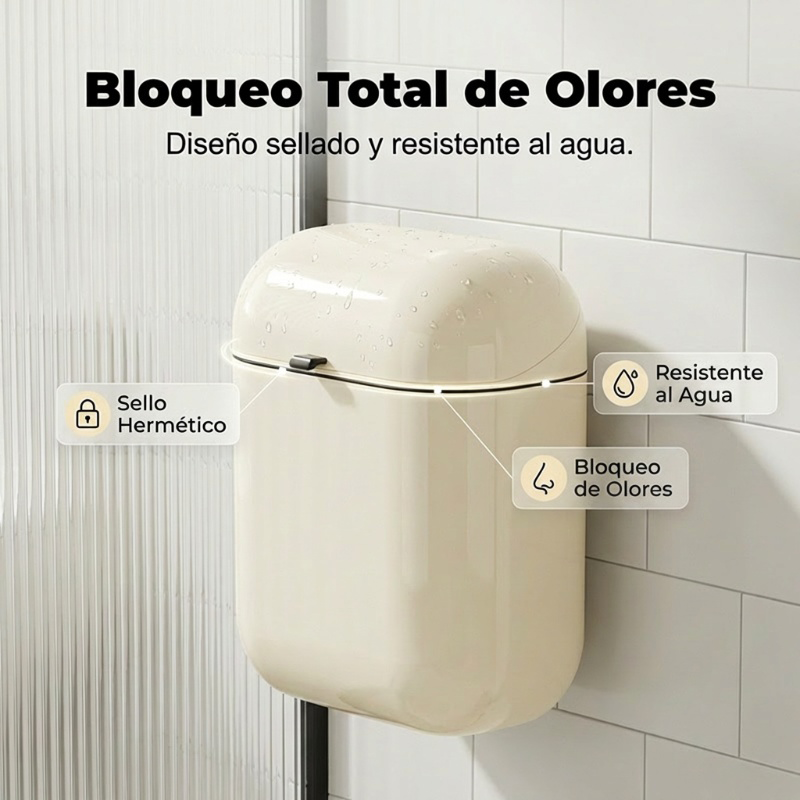 Bote de basura de cocina montado en la pared con tapa