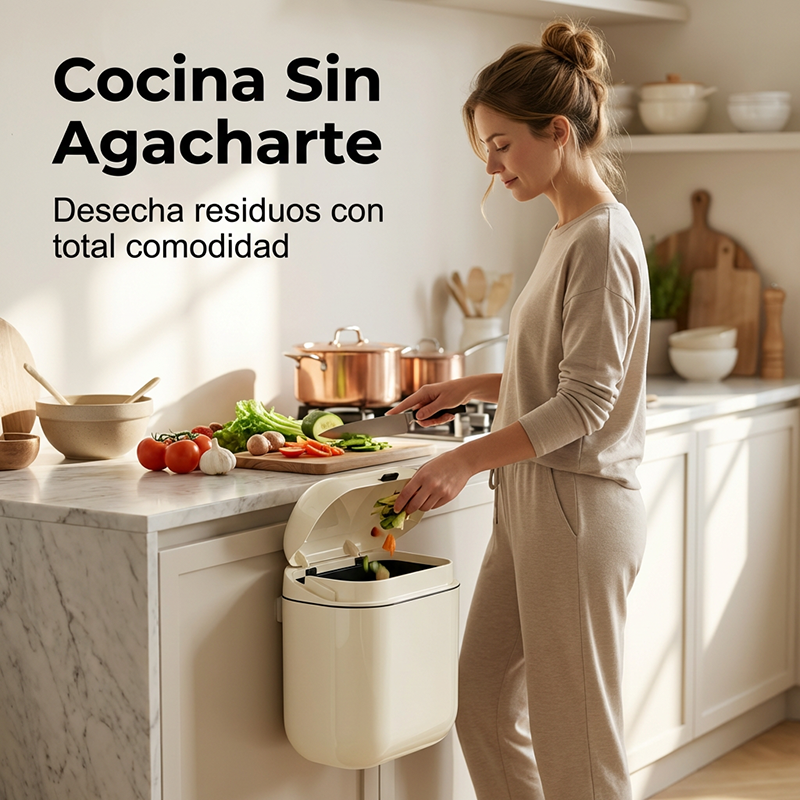 Bote de basura de cocina montado en la pared con tapa