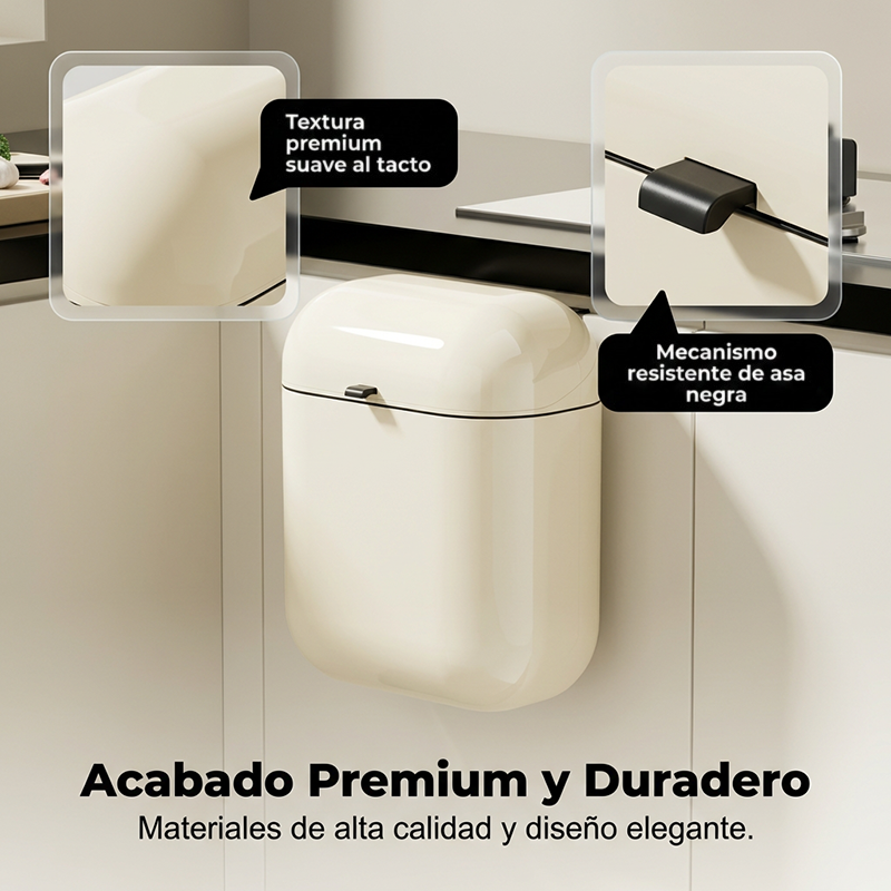 Bote de basura de cocina montado en la pared con tapa