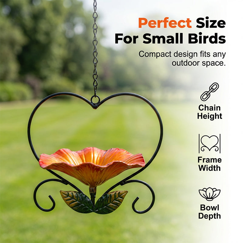 Comedero para pájaros con forma de corazón y motivos florales