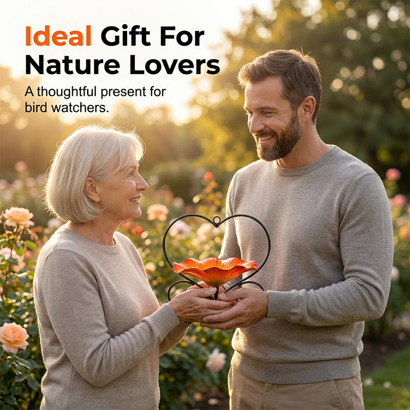Comedero para pájaros con forma de corazón y motivos florales