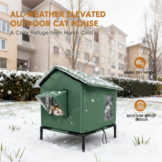 Caseta elevada para gatos para exterior, apta para cualquier clima