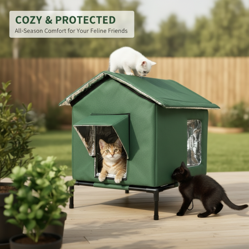 Caseta elevada para gatos para exterior, apta para cualquier clima