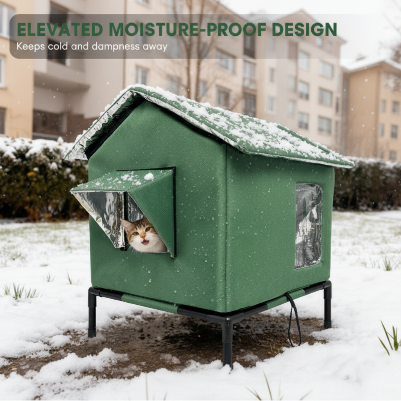 Caseta elevada para gatos para exterior, apta para cualquier clima