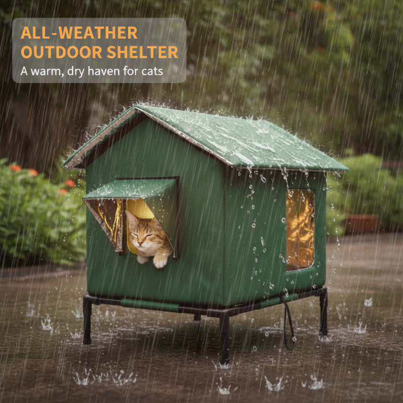 Caseta elevada para gatos para exterior, apta para cualquier clima
