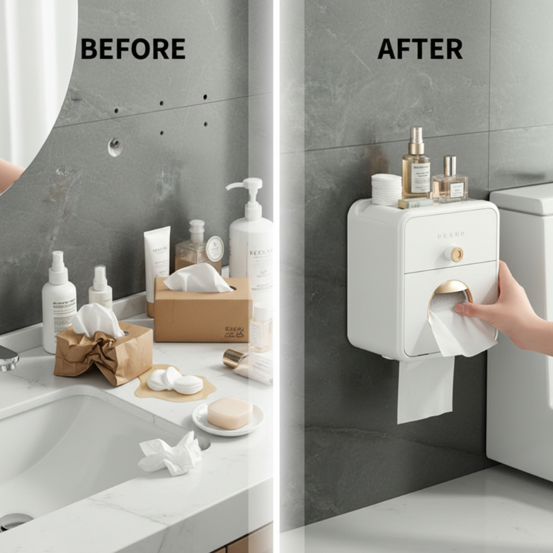 Organizador de Pared para Caja de Pañuelos Sin Taladro
