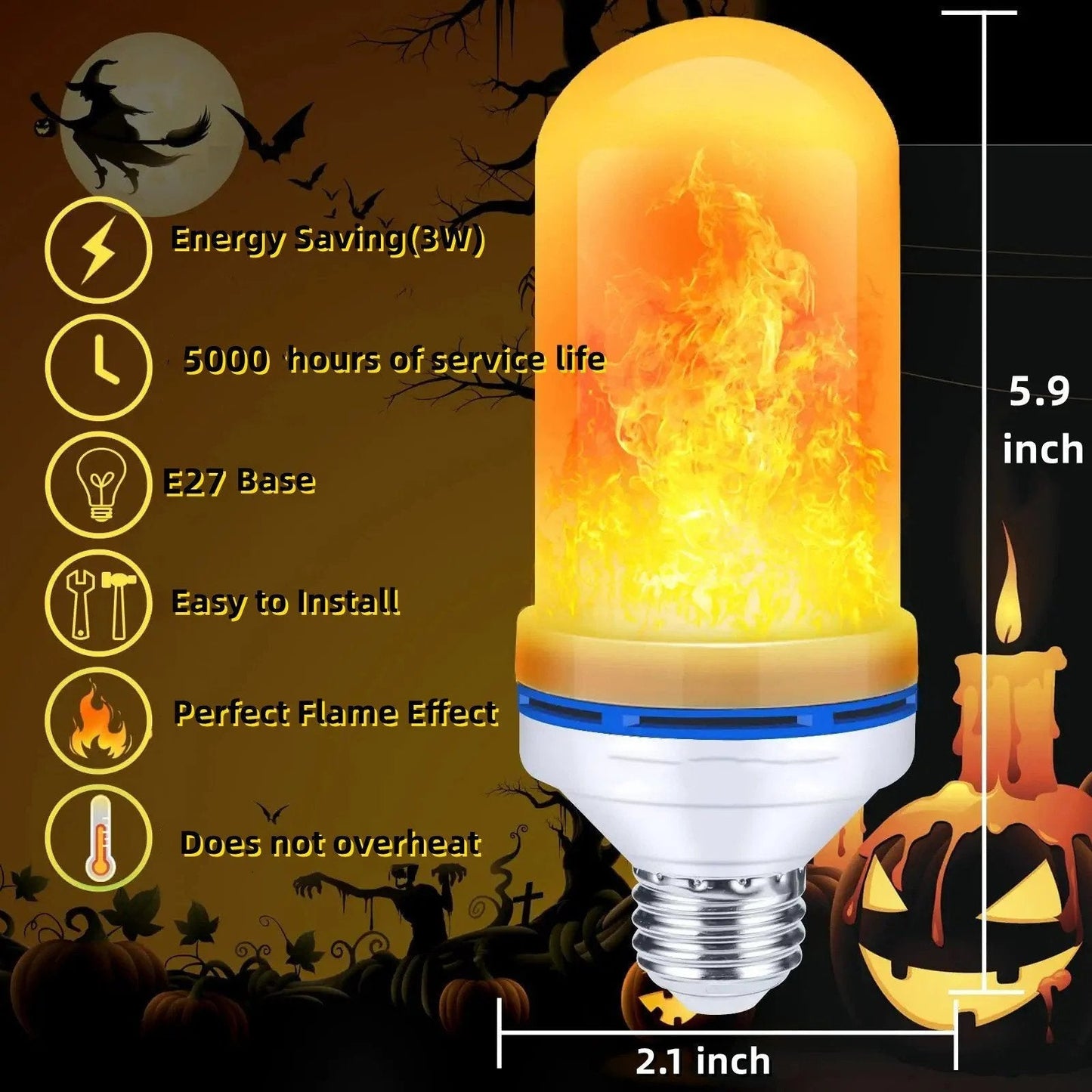 Bombilla LED con Efecto Llama, Bombilla para Crear un Ambiente Cálido