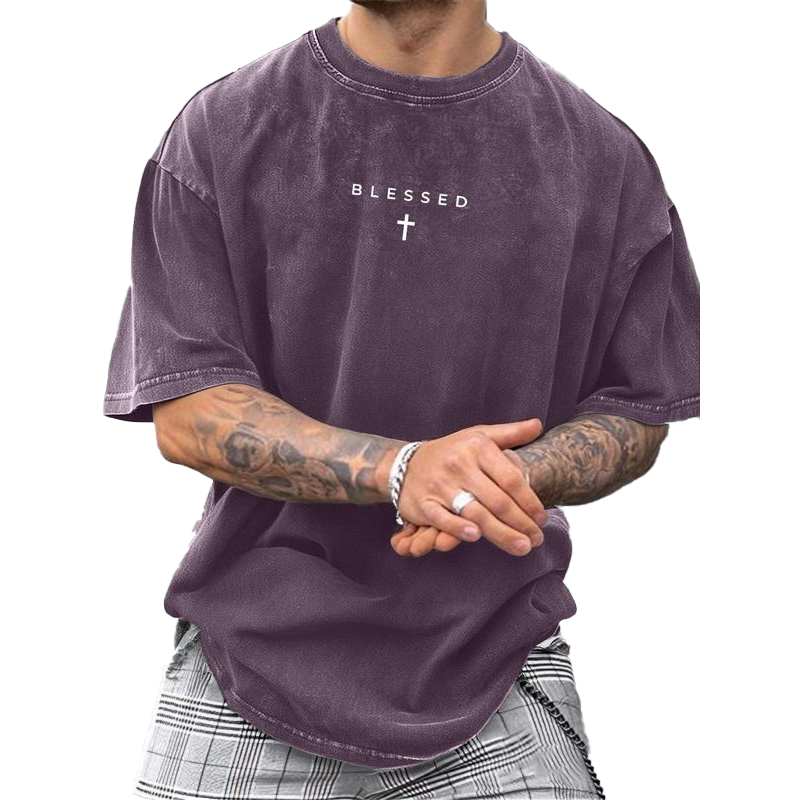 Camiseta Vintage para Hombre con Estampado de Cruz y Letras