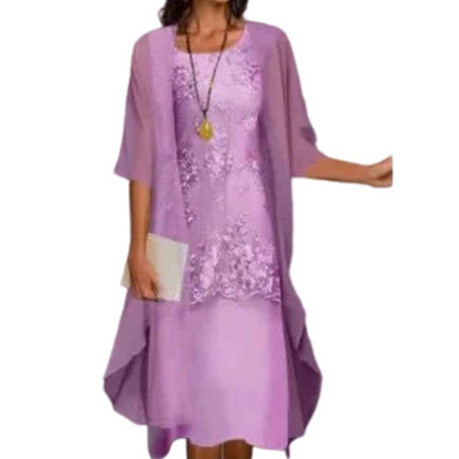Conjunto de vestido de fiesta hasta la rodilla y cárdigan para mujer