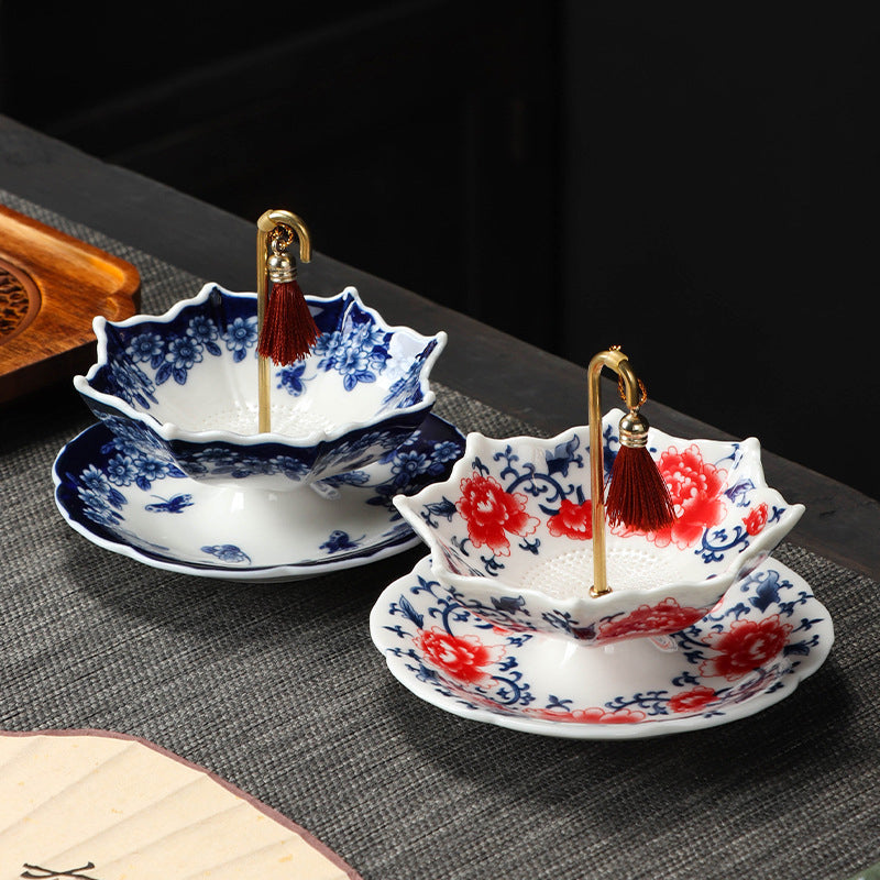 Juego de coladores de té de cerámica con forma de paraguas