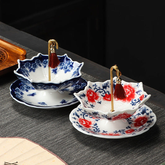 Juego de coladores de té de cerámica con forma de paraguas