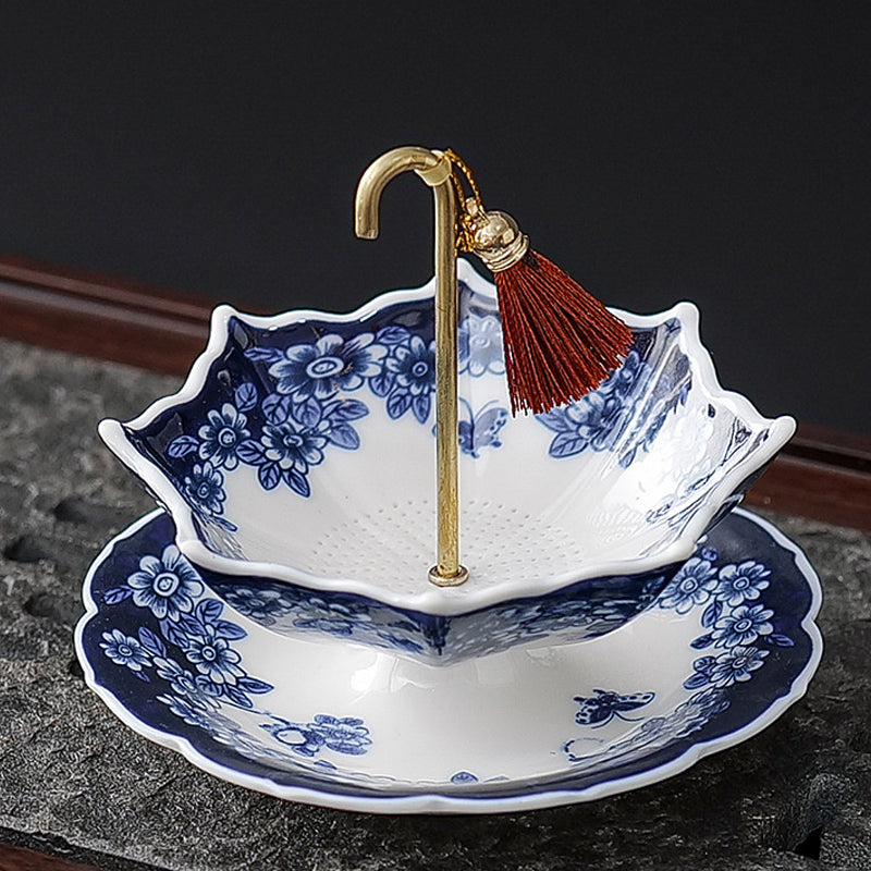 Juego de coladores de té de cerámica con forma de paraguas