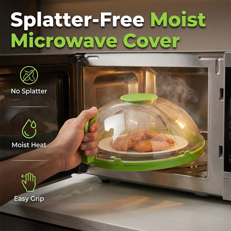 Tapa antisalpicaduras para microondas con depósito de agua