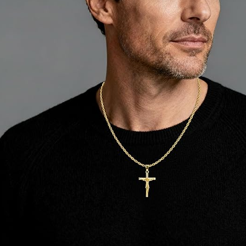 Collar con Dije de Crucifijo para Hombre y Mujer, Cadena de Fe