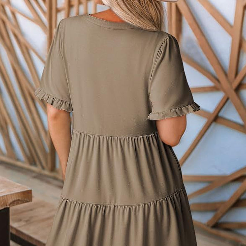 Vestido en Capas para Dama con Olanes y Cuello V