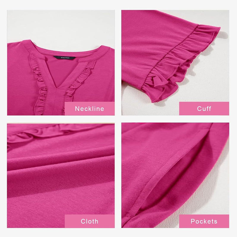 Vestido en Capas para Dama con Olanes y Cuello V