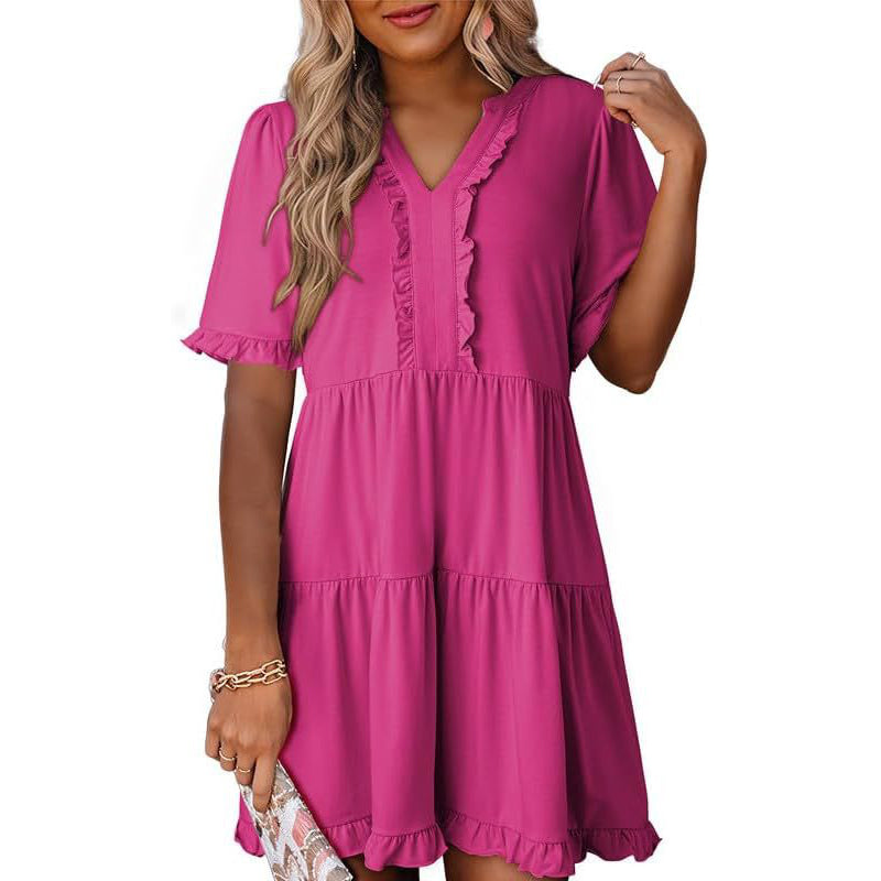 Vestido en Capas para Dama con Olanes y Cuello V