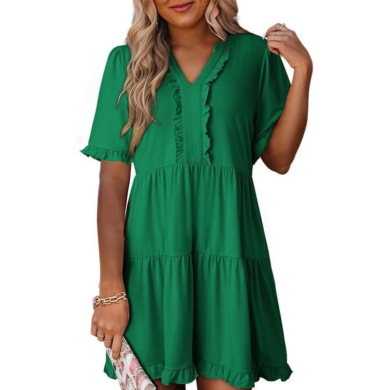 Vestido en Capas para Dama con Olanes y Cuello V