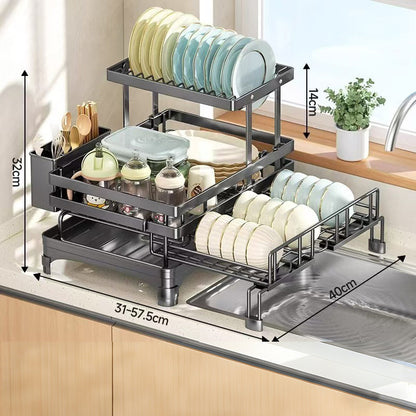Organizador de encimera de cocina y escurridor de platos