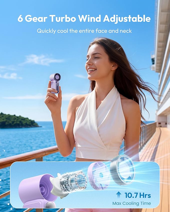 Mini ventilador de mano con pantalla LED – 👍 Ventilador de bolsillo con 5 velocidades turbo. ✨ Recargable por USB, refrigeración de alta velocidad para viajes y maquillaje. Regalo perfecto. Refrigeración portátil.
