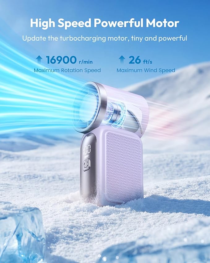 Mini ventilador de mano con pantalla LED – 👍 Ventilador de bolsillo con 5 velocidades turbo. ✨ Recargable por USB, refrigeración de alta velocidad para viajes y maquillaje. Regalo perfecto. Refrigeración portátil.