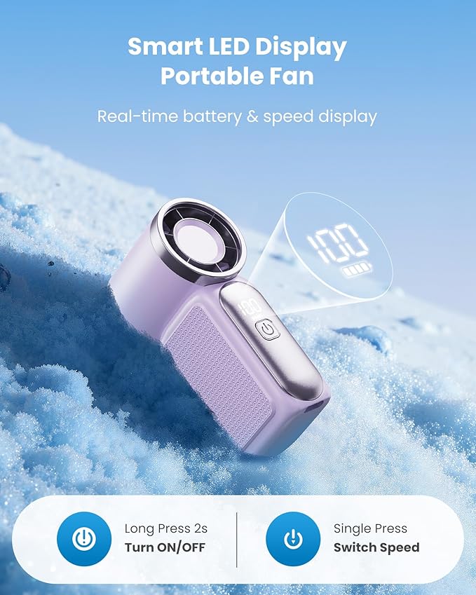 Mini ventilador de mano con pantalla LED – 👍 Ventilador de bolsillo con 5 velocidades turbo. ✨ Recargable por USB, refrigeración de alta velocidad para viajes y maquillaje. Regalo perfecto. Refrigeración portátil.