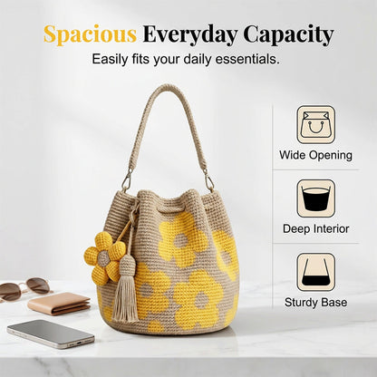 Bolsa Bucket Tejida a Crochet para Dama, Estilo Bohemio