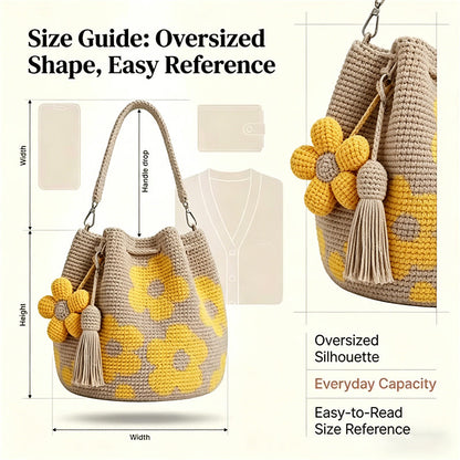 Bolsa Bucket Tejida a Crochet para Dama, Estilo Bohemio