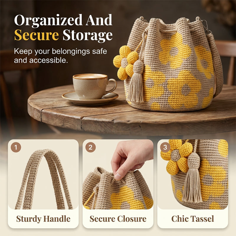 Bolsa Bucket Tejida a Crochet para Dama, Estilo Bohemio