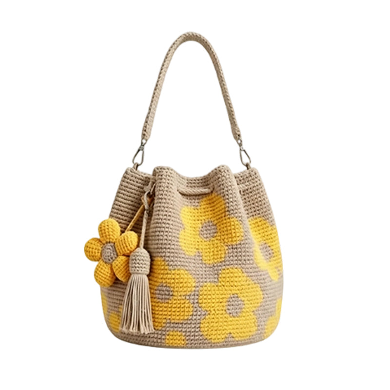 Bolsa Bucket Tejida a Crochet para Dama, Estilo Bohemio