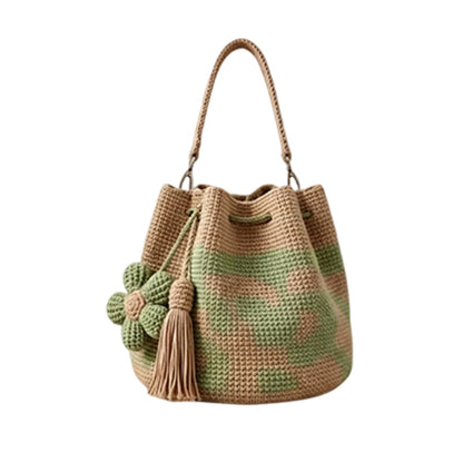 Bolsa Bucket Tejida a Crochet para Dama, Estilo Bohemio