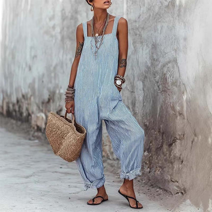Jumpsuit Casual de Rayas para Dama con Tirantes Delgados