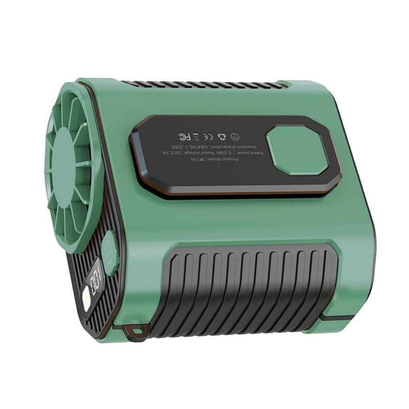 Ventilador Portátil de Cintura Manos Libres con Linterna LED, Alta Velocidad para Exteriores
