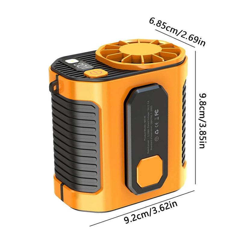 Ventilador Portátil de Cintura Manos Libres con Linterna LED, Alta Velocidad para Exteriores