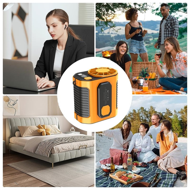 Ventilador Portátil de Cintura Manos Libres con Linterna LED, Alta Velocidad para Exteriores