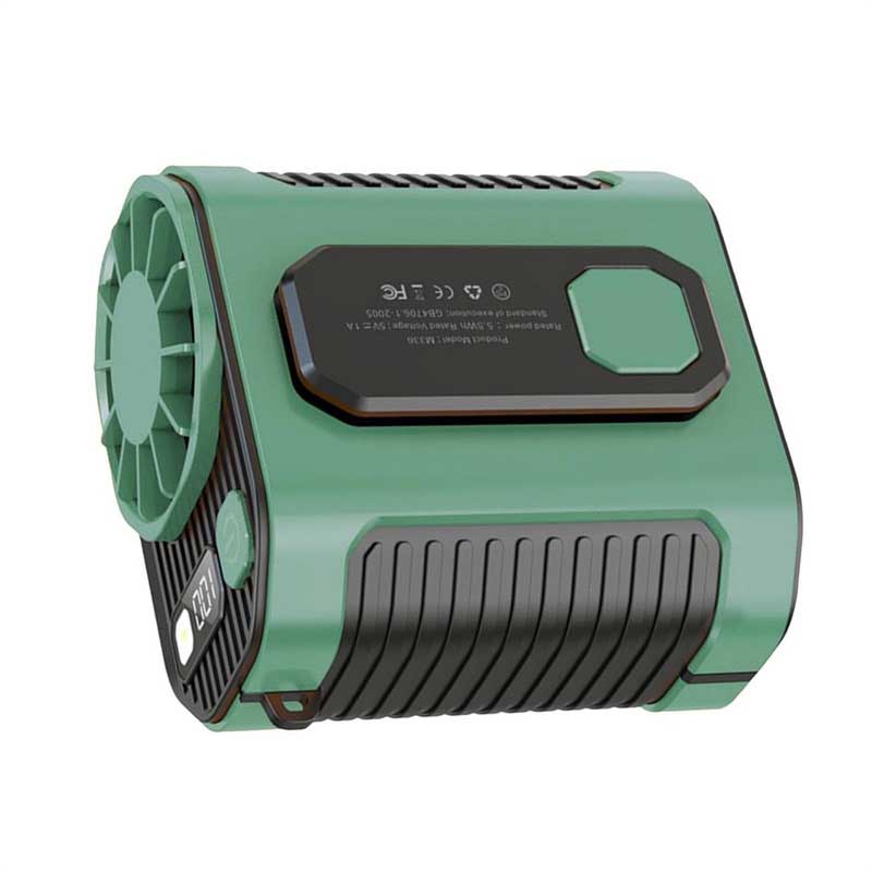 Ventilador Portátil de Cintura Manos Libres con Linterna LED, Alta Velocidad para Exteriores