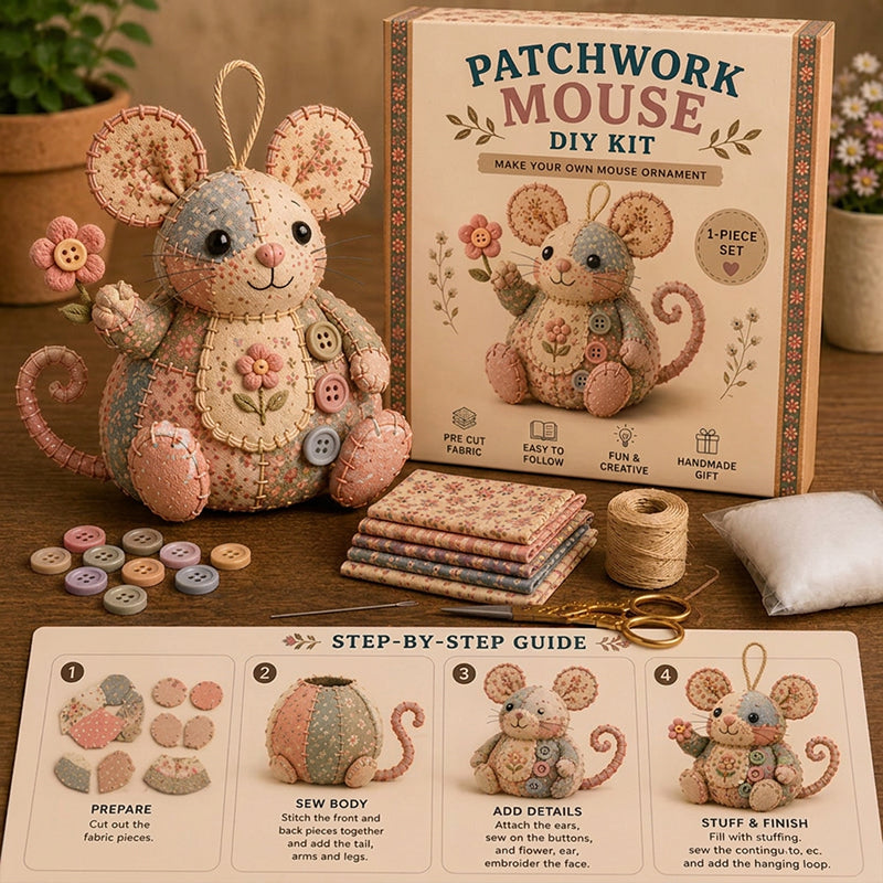 ⏳OFERTA POR TIEMPO LIMITADO 50% DE DESCUENTO🐭🧵 Kit para hacer un ratón patchwork