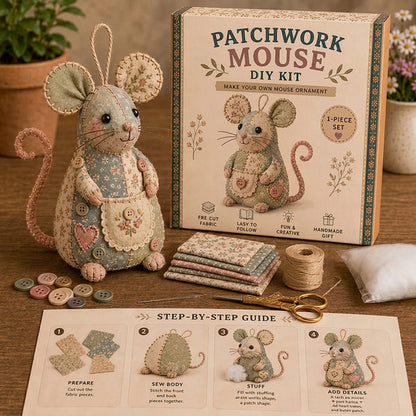 ⏳OFERTA POR TIEMPO LIMITADO 50% DE DESCUENTO🐭🧵 Kit para hacer un ratón patchwork