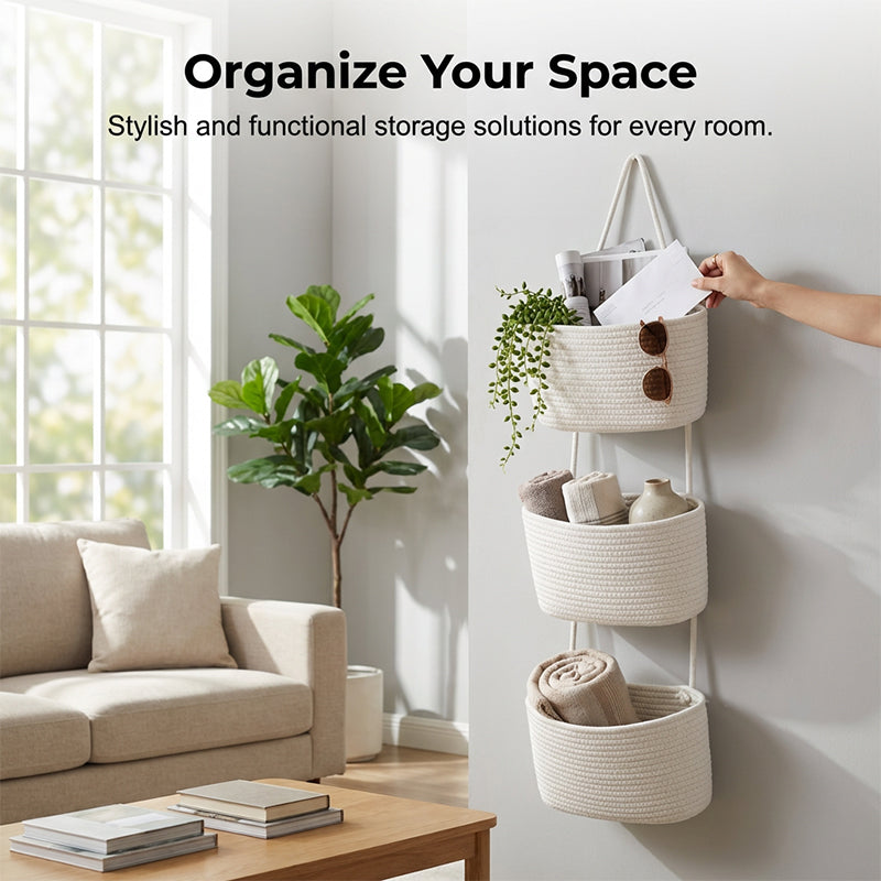 🧺 ¡50% DE DESCUENTO POR TIEMPO LIMITADO! ✨ Organizador Colgante de Pared – 3 Niveles, Estilo Boho, Ahorra Espacio 🏡